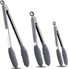 Jz-g03 Hotec Premium Stainless Steel Locking Kitchen Tongs With 3pack Light Grey