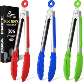 Jz-hll03 Hotec Mini Silicone Kitchen Tongs For Cooking - 7-inch Red Blue Green
