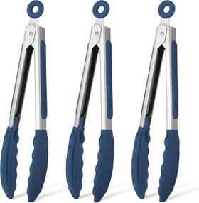 Jz-sl03 Hotec Mini Silicone Kitchen Tongs For Cooking - 7-inch Classic Blue