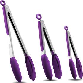Jz-z03 Hotec Premium Stainless Steel Locking Kitchen Tongs With 3 Pack Purple