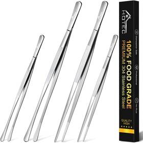 Nz-s04 Hotec Kitchen Tweezers Tongs Stainless Steel 4pcs 12 And 10 Inch Silver