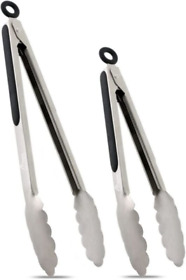 Z069 Hotec Stainless Steel Kitchen Tongs Set Of 2 9inch And 12 Locking Black