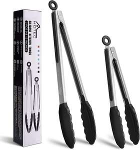 Tm-003 Hotec Premium Stainless Steel Locking Kitchen Tongs With 12 9 Inch Black