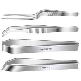 Yugu516 Iziusy 4 Pieces Fish Bone Tweezers Set Two 4.6 Inch Stainless Steel Tweezer And Silver