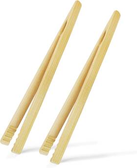Jowmoy 618528612836 2 Pieces Natural Bamboo Toast Tongs 10.2 Inches Long