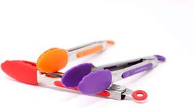 Lysb0189xdppg-sprtseqip Kitchenova 7-inch Mini Silicone Kitchen Stainless Steel Tongs - Set Orange Purple Red
