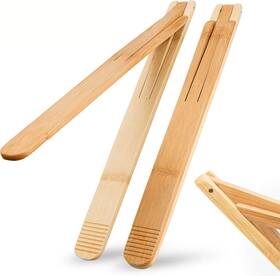 Laboos 712190135355 Bamboo Wood Salad Tongs With Space Saving Collapsible Spring 11 Inch Brown