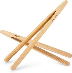 Laboos 712190135508 Reusable Classic Bamboo Toast Tongs - Wood Cooking Tong Ideal For Brown