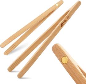 Lbtt03 Laboos Magnetic Classic Bamboo Toast Tongs - Wood Cooking Tong Ideal For Brown