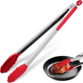 34cd5-gl34 Lagarto 17.5 Inch Silicone Tongs For Cooking - Kitchen Stainless Steel Long Red
