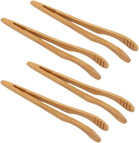 Lw0819-b Lasenersm 4 Pieces 7.08 Inch Bamboo Tongs Tea Toaster Wooden
