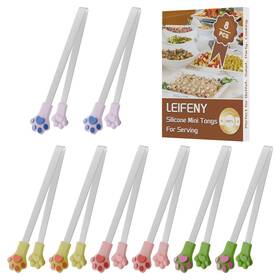 Mst081 Leifeny 8pcs Silicone Mini Tongs 5.3 Inches Cat Paw Shape Small Mix-color
