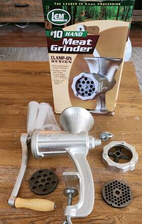 344940058 Lem #10 Cast -crank Meat Grinder-manual With Sausage Tubes New Open Box As Shown