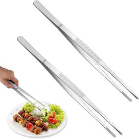 Meirrnyyu 717373825016 2 Pcs 12 Inch Tweezer Tongs Stainless Steel Tweezers Kitchen Silver