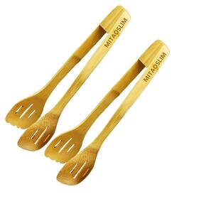 Mitaoslim 744375501044 Natural Bamboo Kitchen Tongs - 12 Inch Eco-friendly