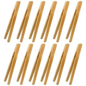 Myyzmy 769838679559 12pcs Bamboo Tongs 7 Inch Reusable Toast Natural Wood