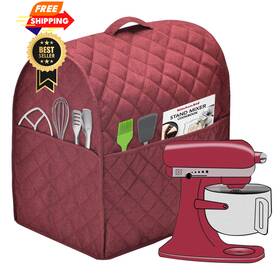 Nalan 190726823479 Stand Mixer Dust Cover With 3 Pockets Compatible Fits For 6-8 Quart Red Wine
