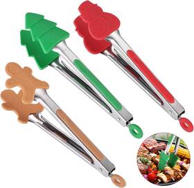 Hpj-3pcs-pattern Oiulo 3-piece Christmas Silicone Mini Tongs Set 7-inch Serving Tongs-3pcs-pattern