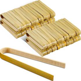 Eq-patelai-9922 Patelai 90 Pieces Mini Bamboo Tongs Long Toast Disposable 6 Inch Wood