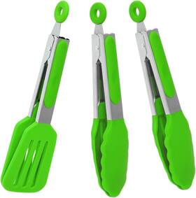 Ktt01-s-green Pharamat Small Silicone Serving Tongs Set Of 3 Mini 7 Inch With 7inch Green