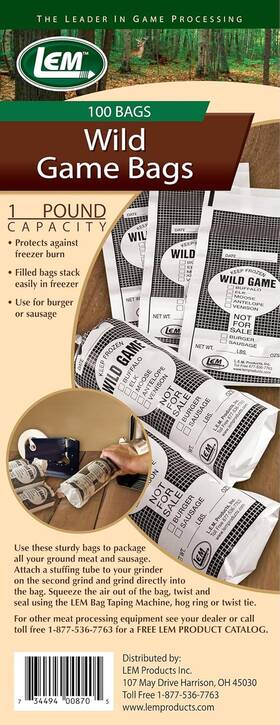 Products 313039913938 1 Lb. Wild Game Bags Polyethylene White And Black 100 Count