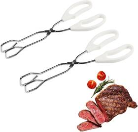 Skq001 Pujito 2pcs Scissor Food Tongs Stainless Steel 10-inch Grill Silver