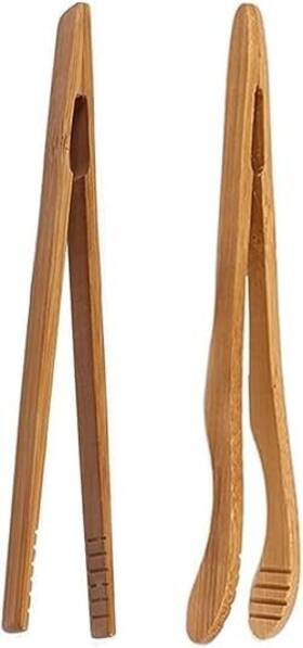 Qintreesify 716842220161 2pcs 6.7 Inch Bamboo Toast Tongs Small Natural Wood Inches