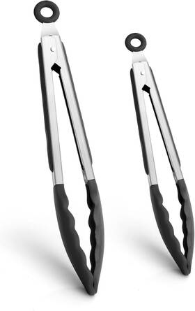 Gjj-1 Respleiej Kitchen Tongs 2 Pcs For Cooking Black Silicone 7 Inch 9