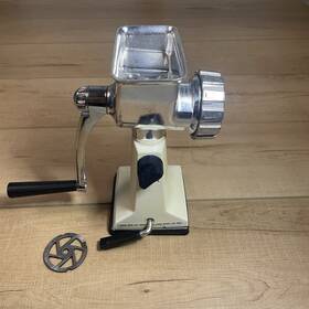 390-1 Rival Meat Grinder Grind-o-mat Vacomatic Base Harvest Gold With Blade Vintage