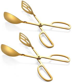 0609 Rtt Salad Tongs For Serving 2 Pack - Premium Stainless Steel 10 Inch L X 1.73 W Gold