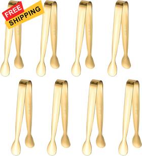 S073 Scoryule 8pcs Gold Mini Metal Tongs 4.3 Inch Stainless Steel Tiny Tong Small