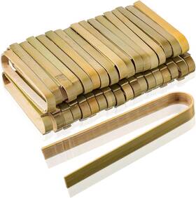 Ae-sieral-6 Sieral 150 Pieces Mini Bamboo Disposable Tongs 4 Inch Toast Tong Wooden Green