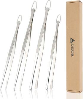 Wd-ktw4-wh-fba Soleader 4 Pcs Fine Long Tweezer 4x Round And Ponity Tips 10 12 Silver