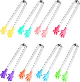Sunenlyst 191813801073 8pcs Silicone Mini Tongs 5inch Palm Sharp Yellow Orange Blue Red Purple