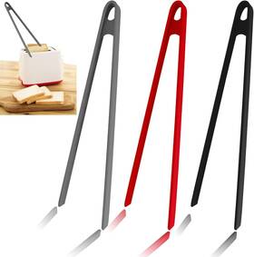 Sunenlyst 605128984180 3pcs Silicone Toast Tongs Trivet Long Black Grey Red