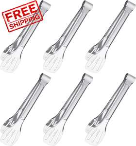 Sunenlyst 605556873001 6pcs Serving Tongs 7inch Buffet Stainless Steel Food Tong Rose Coffee