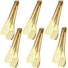 St5324010 Sunenlyst 6 Pack Serving Tongs Kitchen Tong 7 Inch Gold Buffet Stainless