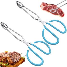 Szsrcywd 780280483587 2 Pcs 10 Inch Scissor Food Tongs Stainless Steel Kitchen Blue