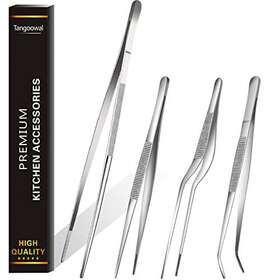 Tangoowal 793029761051 Professional Fine Cooking Tweezer 12-inch Silver