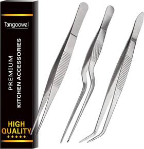 8541987373 Tangoowal Kitchen Cooking Tweezers Culinary 3 Piece Set Stainless Steel Tweezer Silver