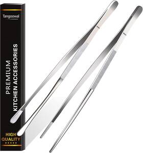 Tangoowal0a11 Tangoowal 2 Pcs 12-inch Fine Tweezer Tongs Extra-long Stainless Steel Tweezers Silver