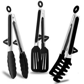 Hk0008 Towingo 01 Kitchen Tongs 9 Inch For Cooking With Silicone Tips Black