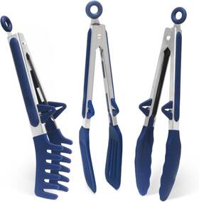 Hk0008 Towingo 05 Kitchen Tongs 9 Inch For Cooking With Silicone Tips Food Blue