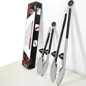 Hk0023 Towingo Kitchen Grilling Tongs 9 Inch 12 2pcs Stainless Steel Tong For Cooking Black