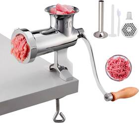 Vevor 445017932945 Manual Stainless Steel Meat Grinder 1.8 Inch Clamp 2 Grinding Plates Sausag