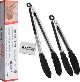 Us-b22 Wxxfdjj 600 F Heat Resistant Kitchen Tongs 2 Pack Black Cooking Black/black