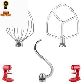 Xinboogq 658370899405 Stainless Steel 3 Piece Kit Wire Whip Dough Hook Flat Beater Silver