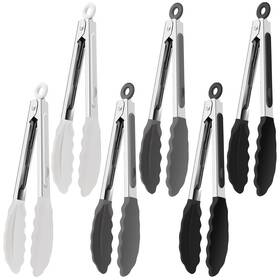 Xlehoely Lx241008 6 Pcs Silicone Tongs Cooking With 7 Inch Black Gray White