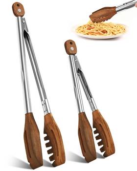 Xujkk 714371005488 3-in-1 Wooden Tongs For Cooking Set Of 2 9 Inch 12 Natural &12 Brown