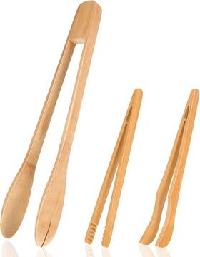 Tv-zopeal-1886847 Zopeal 3 Pcs Wooden Tongs Kitchen Long Bamboo Natural